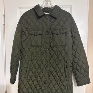 MICHAEL KORS WOMENS QUILTED OLIVE GREEN BUTTON PUFFER COAT. NWOT